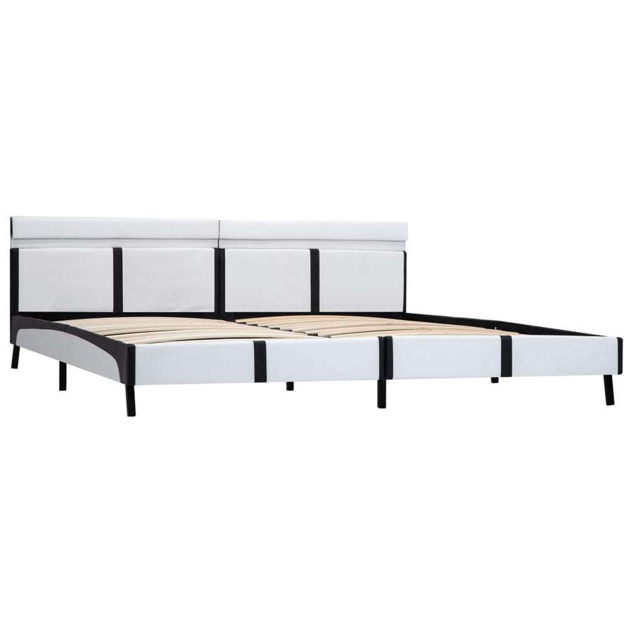 Bedframe Met Led Kunstleer Wit 180X200 Cm 180 x 200 cm Wit en zwart