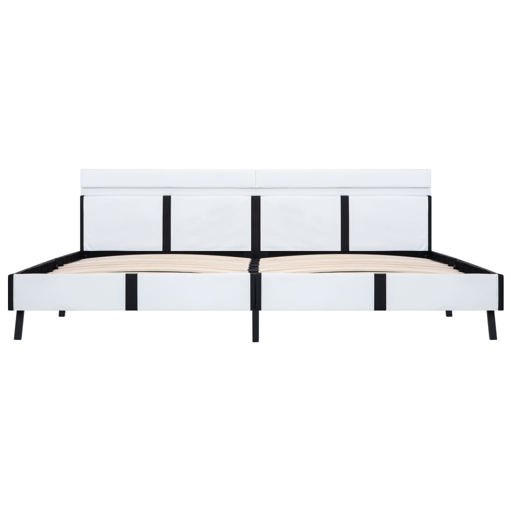 Bedframe Met Led Kunstleer Wit 180X200 Cm 180 x 200 cm Wit en zwart