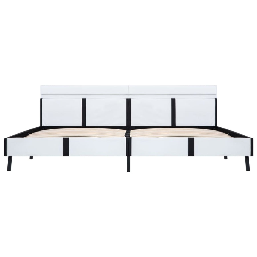 Bedframe Met Led Kunstleer Wit 180X200 Cm 180 x 200 cm Wit en zwart