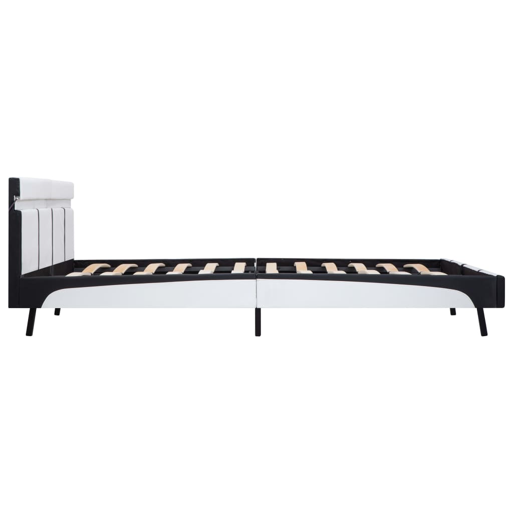 Bedframe Met Led Kunstleer Wit 180X200 Cm 180 x 200 cm Wit en zwart