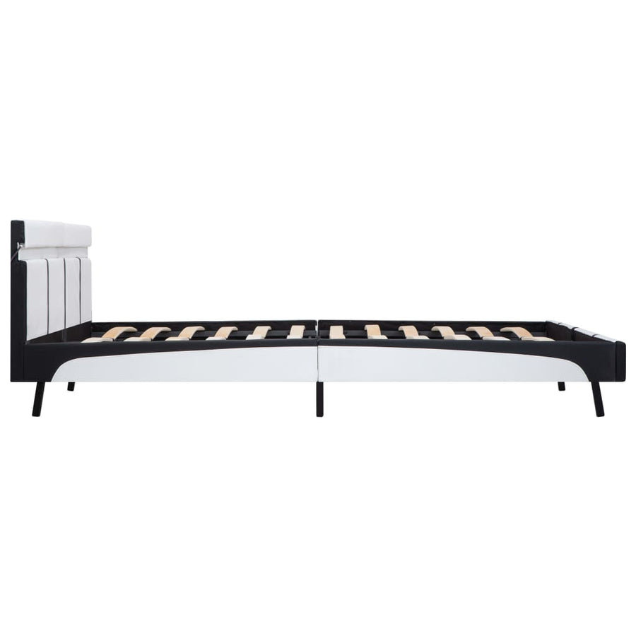 Bedframe Met Led Kunstleer Wit 180X200 Cm 180 x 200 cm Wit en zwart