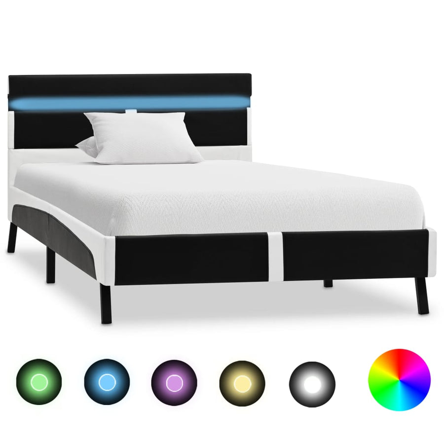 Bedframe Met Led Kunstleer Zwart 90X200 Cm