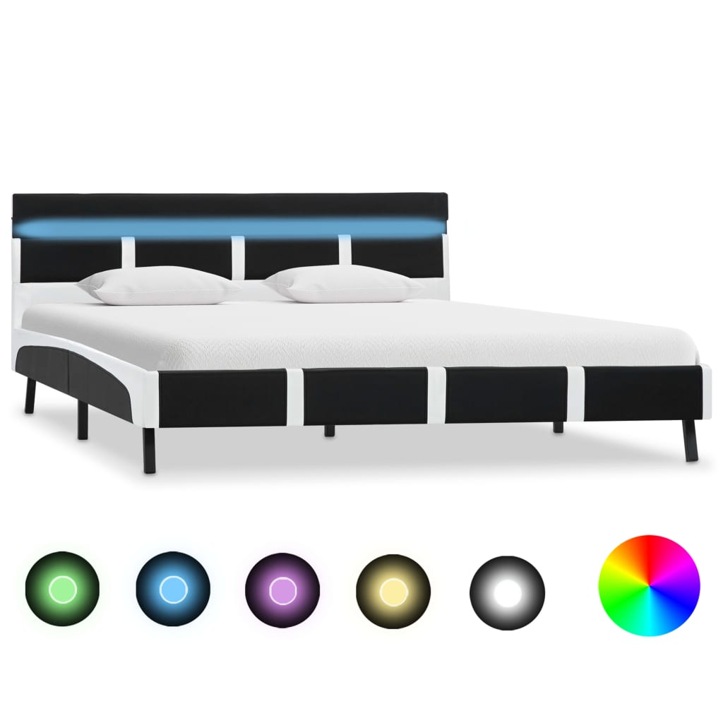 Bedframe Met Led Kunstleer 140 x 200 cm Zwart en wit