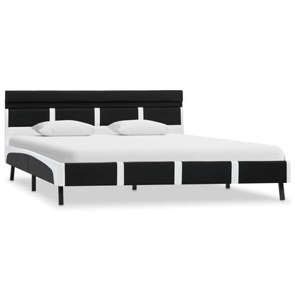 Bedframe Met Led Kunstleer 140 x 200 cm Zwart en wit