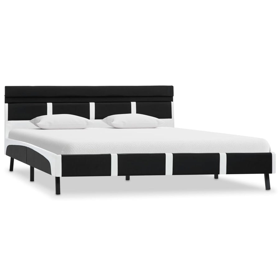 Bedframe Met Led Kunstleer 140 x 200 cm Zwart en wit