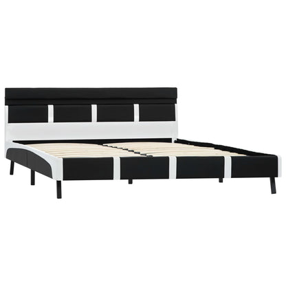 Bedframe Met Led Kunstleer 140 x 200 cm Zwart en wit