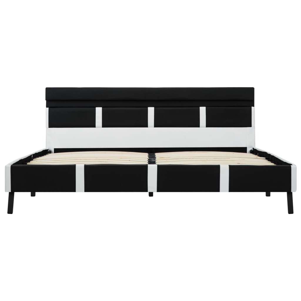 Bedframe Met Led Kunstleer 140 x 200 cm Zwart en wit