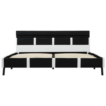 Bedframe Met Led Kunstleer 140 x 200 cm Zwart en wit