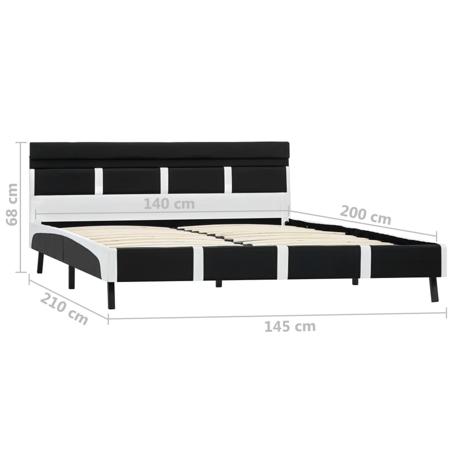 Bedframe Met Led Kunstleer 140 x 200 cm Zwart en wit