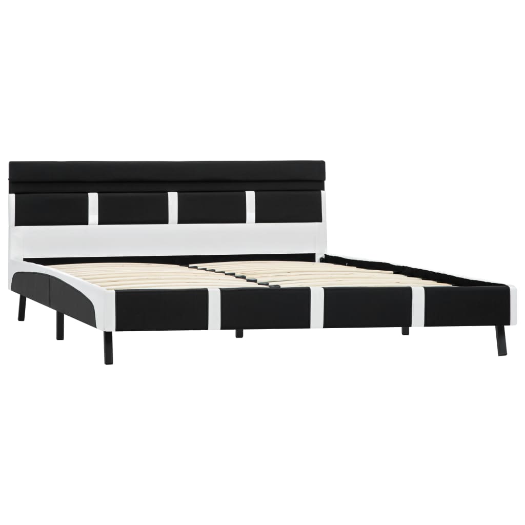Bedframe Met Led Kunstleer Zwart 160X200 Cm 160 x 200 cm Zwart en wit