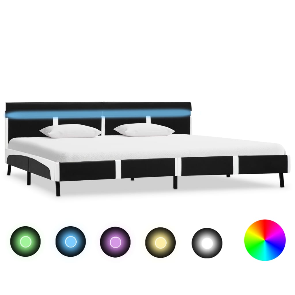 Bedframe Met Led Kunstleer Zwart 180X200 Cm Zwart en wit 180 x 200 cm
