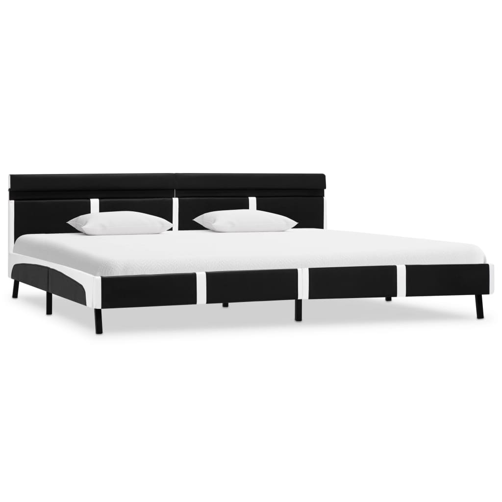 Bedframe Met Led Kunstleer Zwart 180X200 Cm Zwart en wit 180 x 200 cm