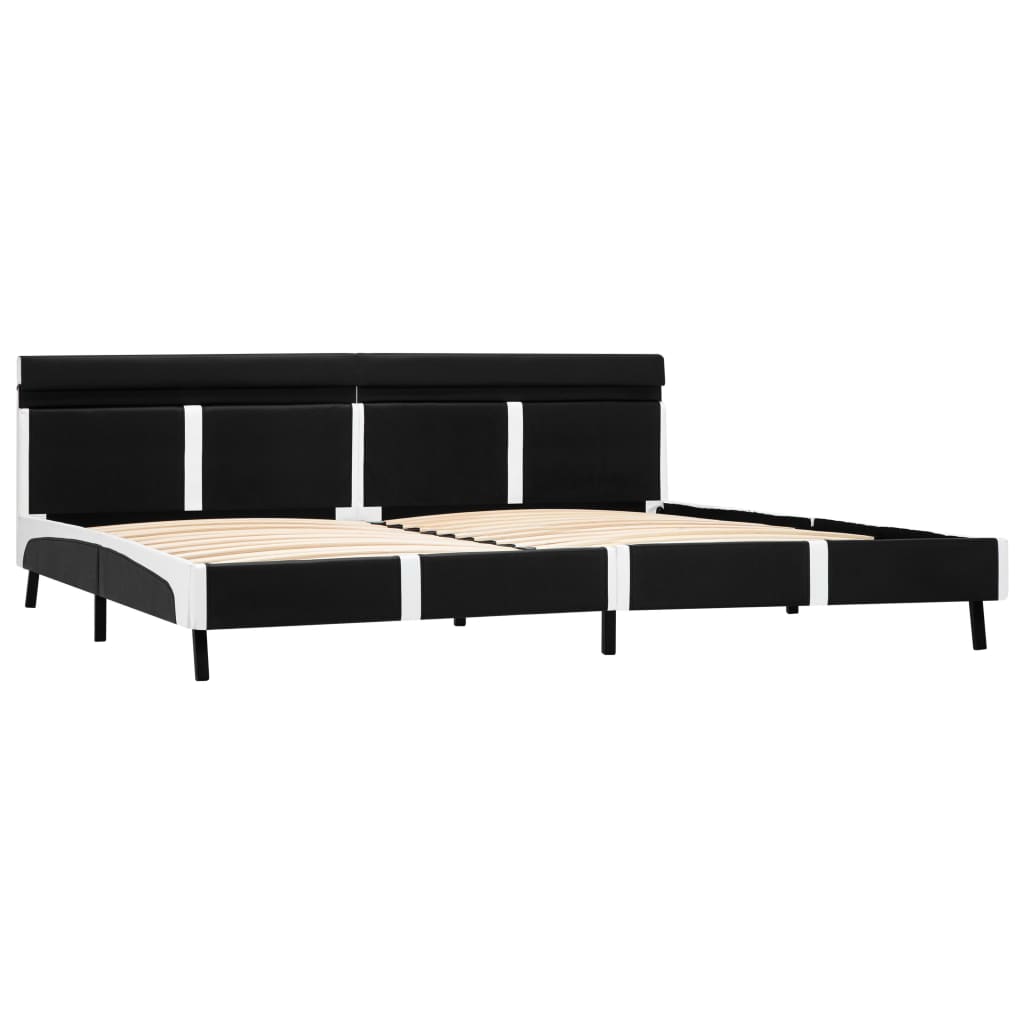Bedframe Met Led Kunstleer Zwart 180X200 Cm Zwart en wit 180 x 200 cm