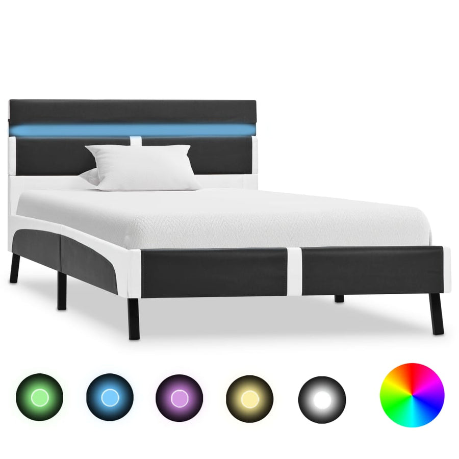 Bedframe Met Led Kunstleer 90 x 200 cm Grijs en wit