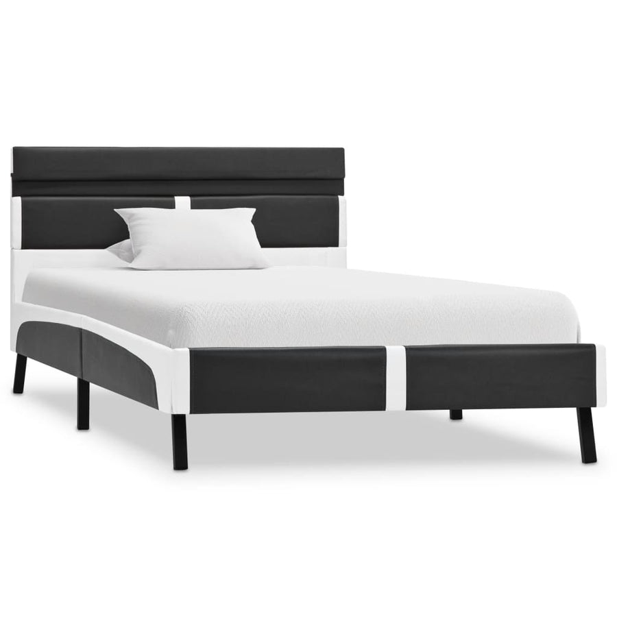 Bedframe Met Led Kunstleer 90 x 200 cm Grijs en wit
