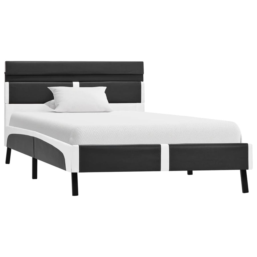 Bedframe Met Led Kunstleer 90 x 200 cm Grijs en wit