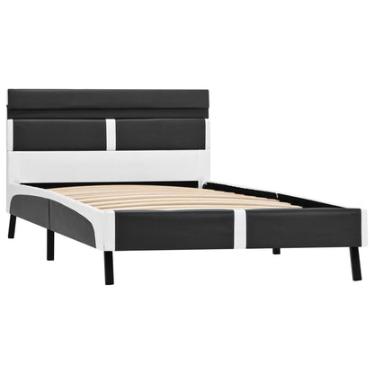 Bedframe Met Led Kunstleer 90 x 200 cm Grijs en wit
