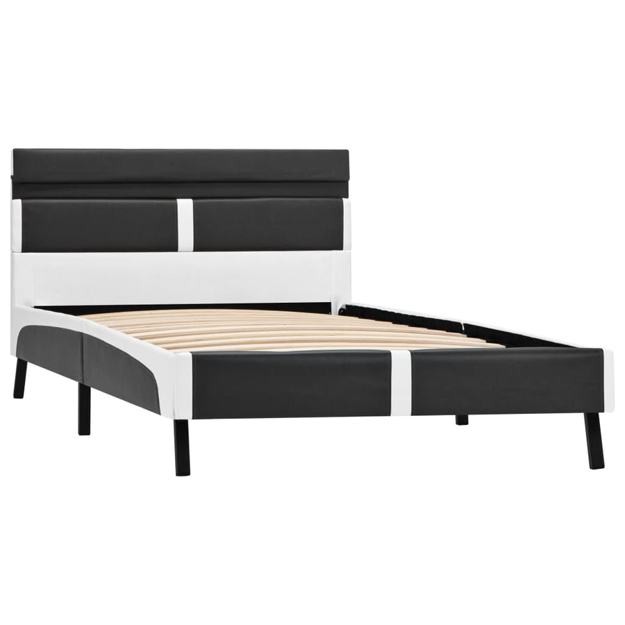 Bedframe Met Led Kunstleer 90 x 200 cm Grijs en wit