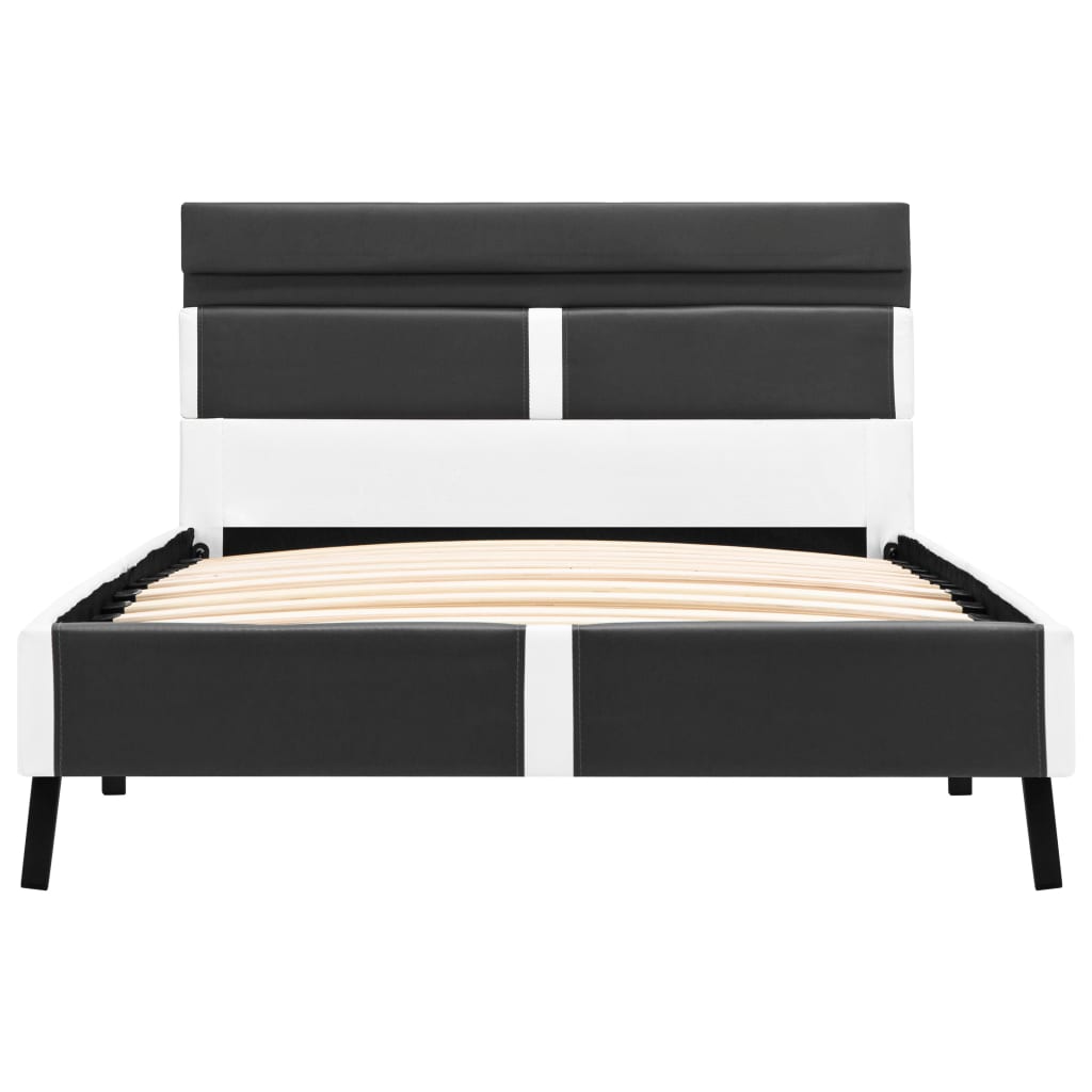 Bedframe Met Led Kunstleer 90 x 200 cm Grijs en wit