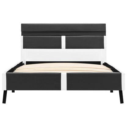 Bedframe Met Led Kunstleer 90 x 200 cm Grijs en wit