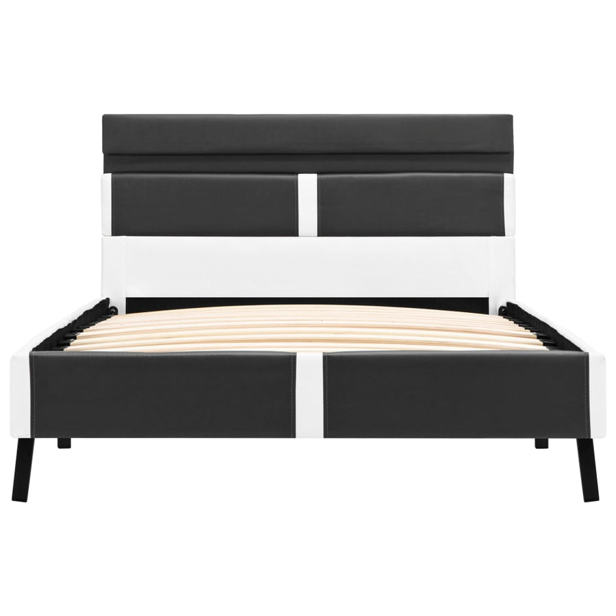 Bedframe Met Led Kunstleer 90 x 200 cm Grijs en wit