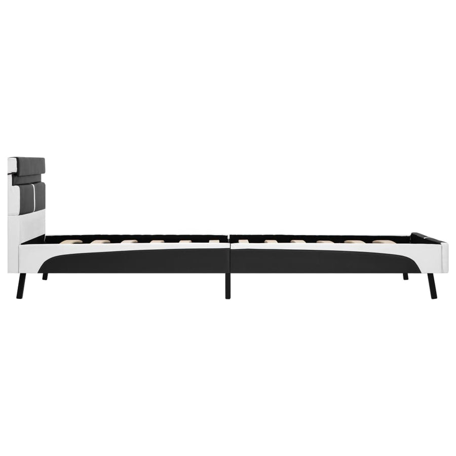 Bedframe Met Led Kunstleer 90 x 200 cm Grijs en wit