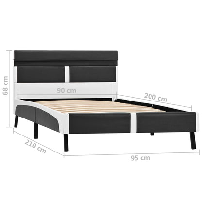 Bedframe Met Led Kunstleer 90 x 200 cm Grijs en wit