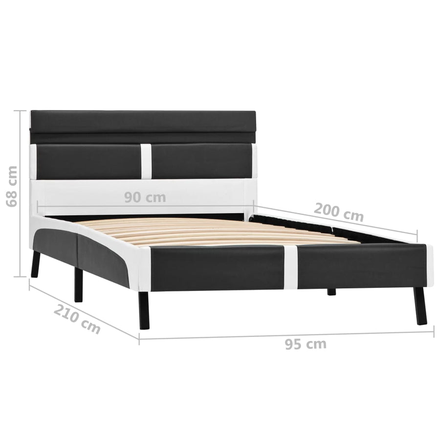 Bedframe Met Led Kunstleer 90 x 200 cm Grijs en wit