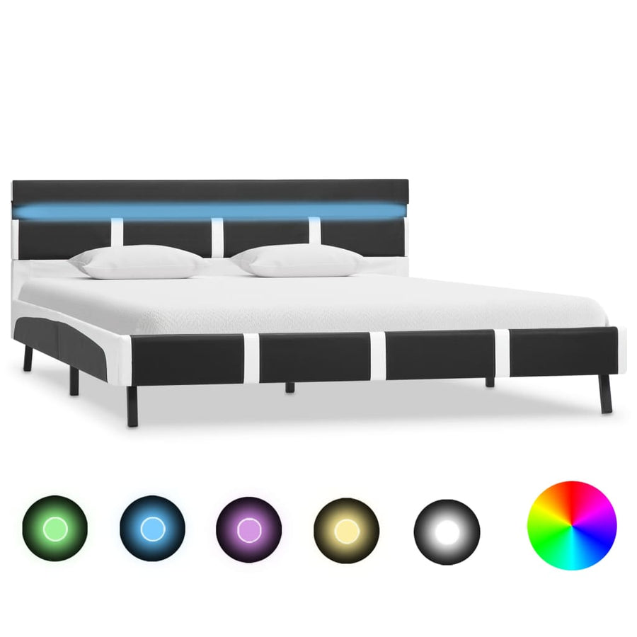 Bedframe Met Led Kunstleer 120 x 200 cm Grijs en wit