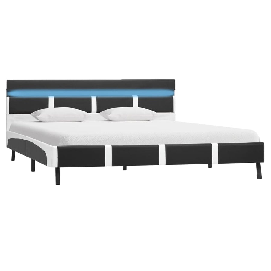 Bedframe Met Led Kunstleer 120 x 200 cm Grijs en wit