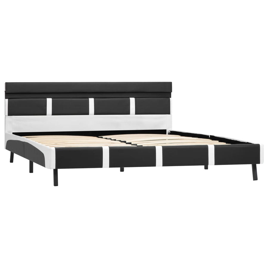 Bedframe Met Led Kunstleer 140 x 200 cm Grijs en wit