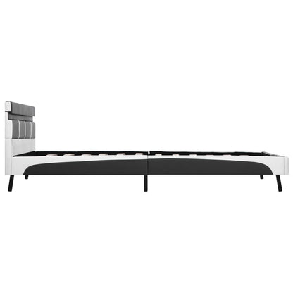 Bedframe Met Led Kunstleer 160 x 200 cm Grijs en wit