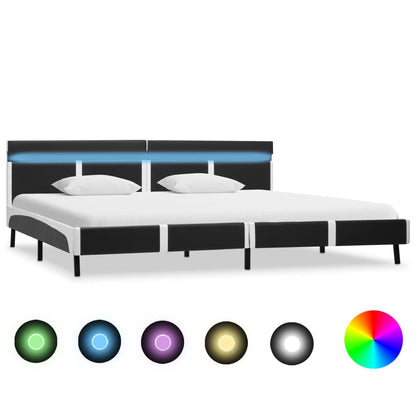Bedframe Met Led Kunstleer Grijs 180X200 Cm Grijs en wit 180 x 200 cm