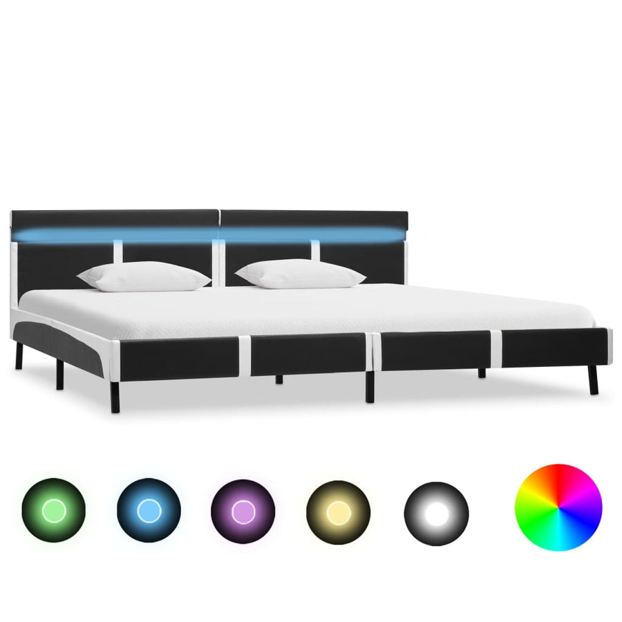 Bedframe Met Led Kunstleer Grijs 180X200 Cm Grijs en wit 180 x 200 cm