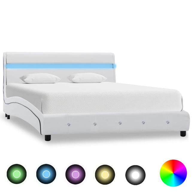 Bedframe Met Led Kunstleer 160 x 200 cm Wit