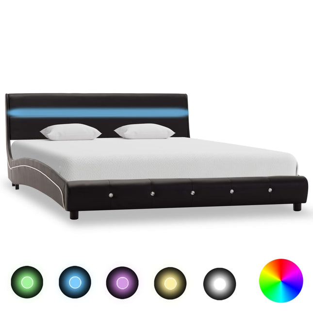 Bedframe Met Led Kunstleer 160 x 200 cm Zwart