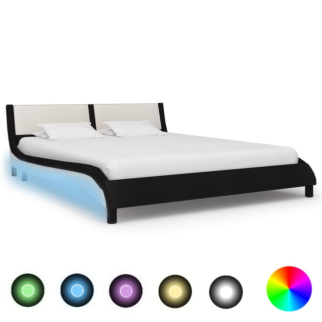 Bedframe Met Led Kunstleer 160 x 200 cm Zwart en wit