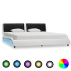 Bedframe Met Led Kunstleer 160 x 200 cm Wit en zwart