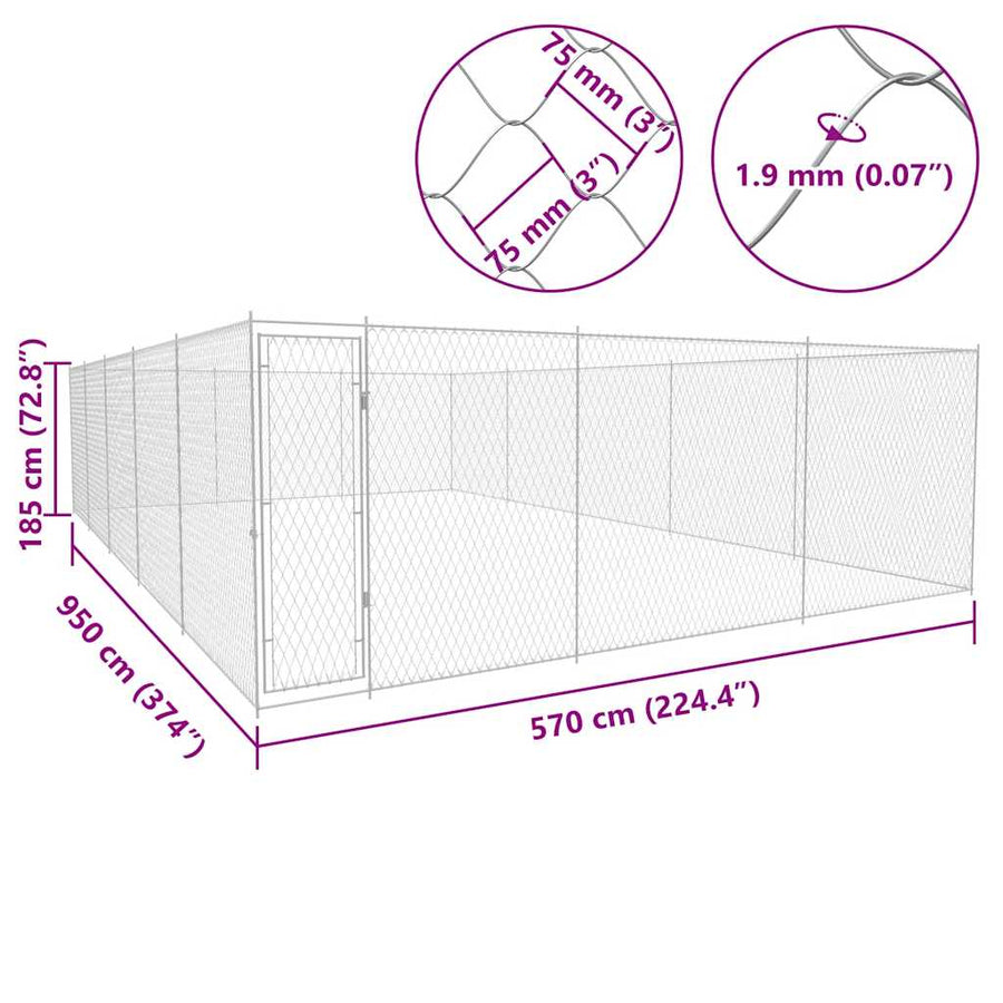 Hondenkennel Voor Buiten Gegalvaniseerd Staal 950 x 570 x 185 cm