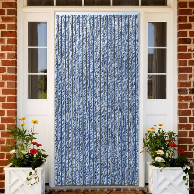 Vliegengordijn 90x220 cm chenille blauw, wit en zilver 90 x 220 cm Blauw/wit/zilver