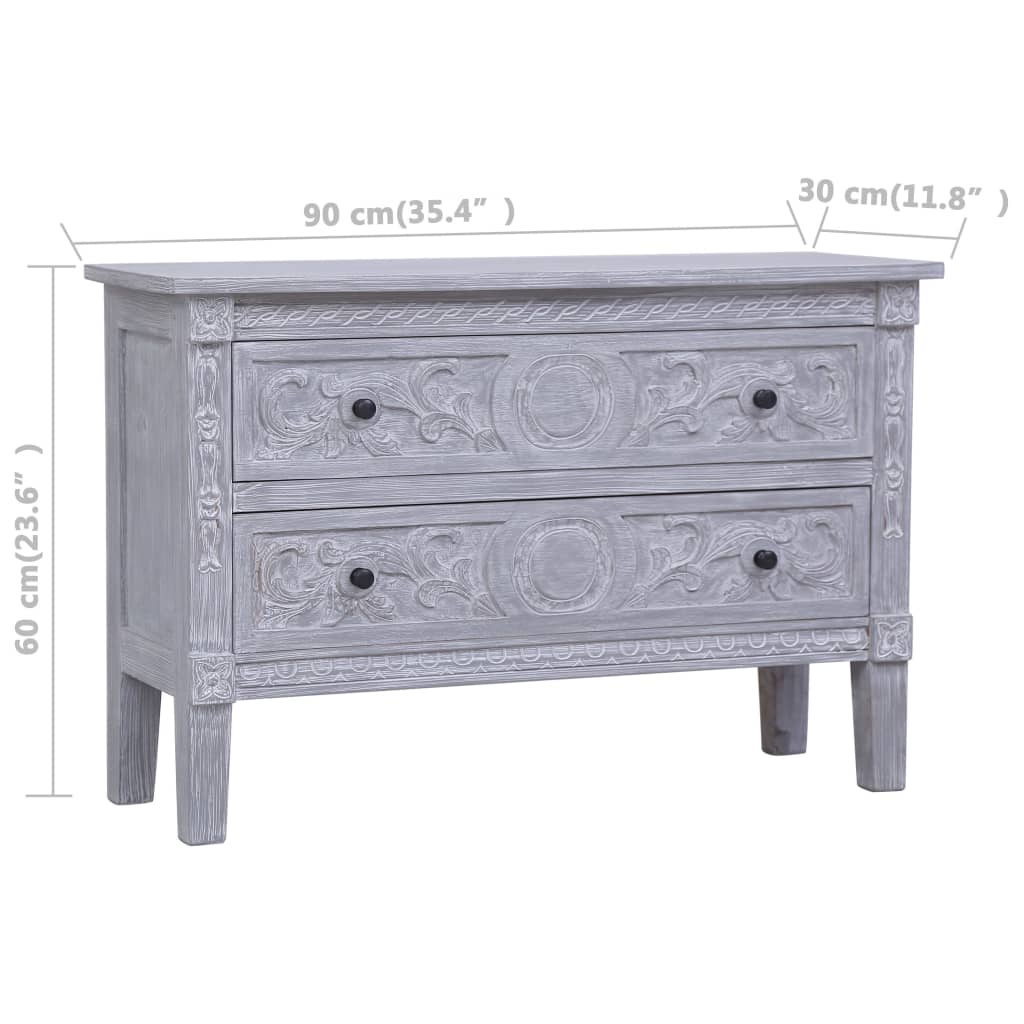 Dressoir Met 2 Lades 90X30X60 Cm Massief Mahoniehout Grijs