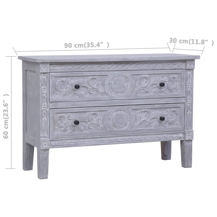 Dressoir Met 2 Lades 90X30X60 Cm Massief Mahoniehout Grijs