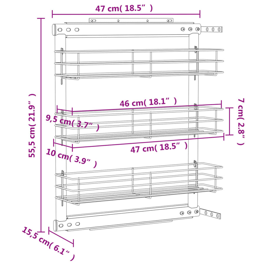 Draadmand Uittrekbaar 3-Laags 47X15,5X55,5 Cm Zilverkleurig 47 x 15.5 x 55.5 cm