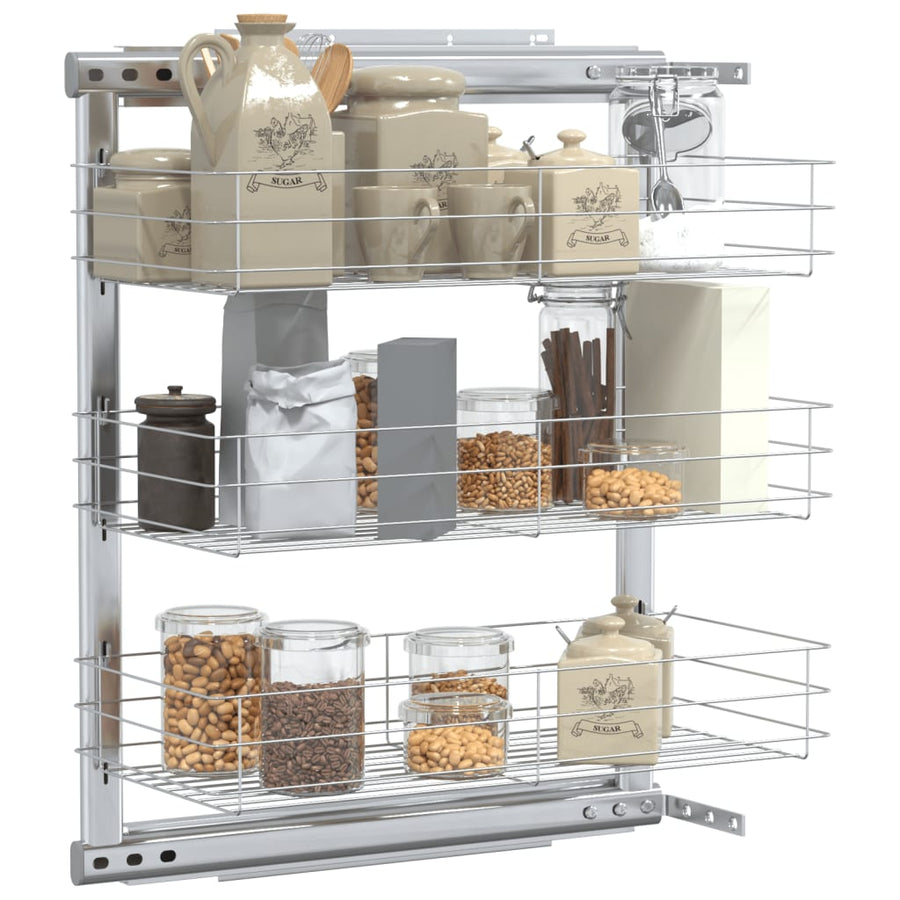 Draadmand Keuken Uittrekbaar 3-Laags Zilverkleurig 47 x 25 x 56 cm