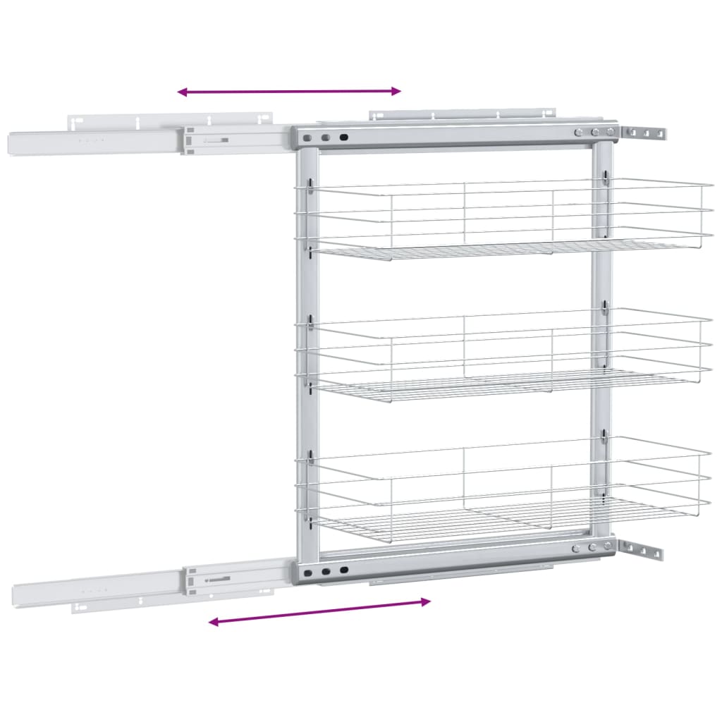 Draadmand Keuken Uittrekbaar 3-Laags Zilverkleurig 47 x 25 x 56 cm