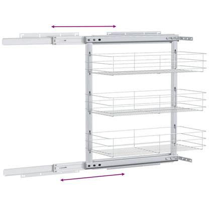 Draadmand Keuken Uittrekbaar 3-Laags Zilverkleurig 47 x 25 x 56 cm