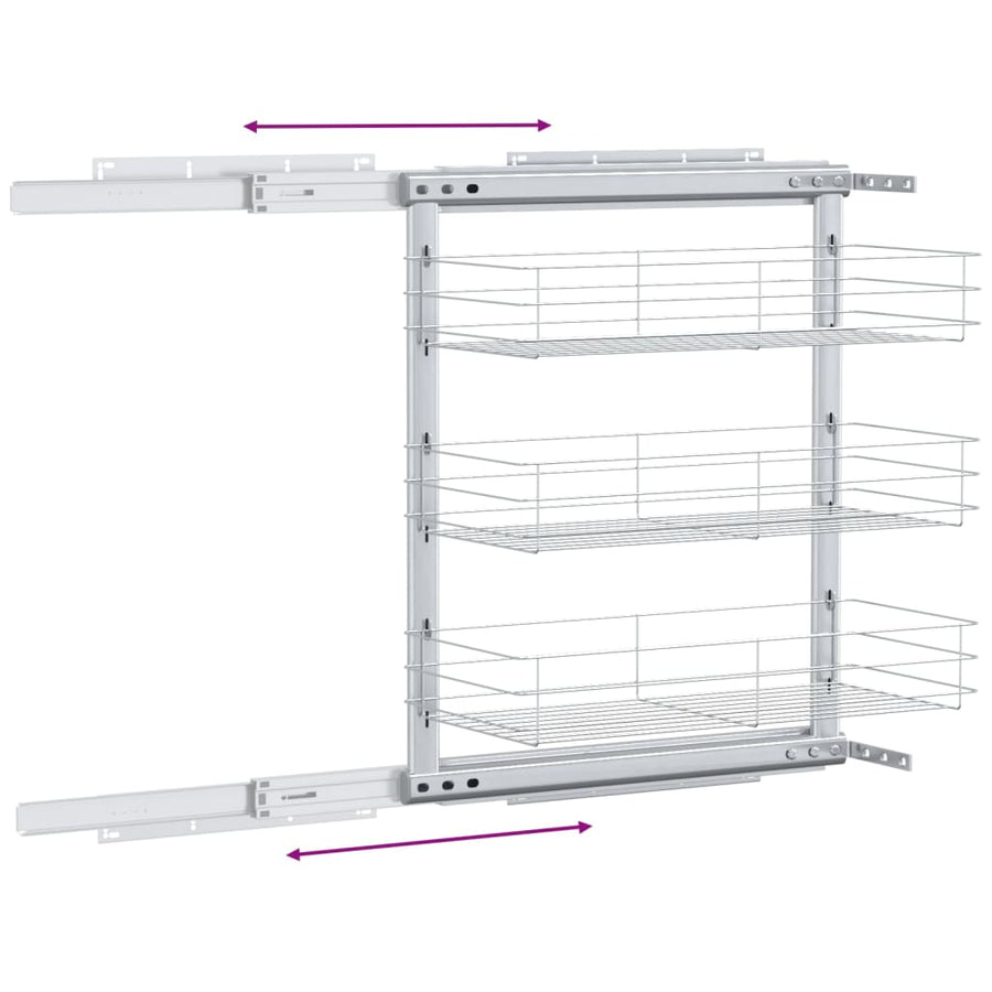 Draadmand Keuken Uittrekbaar 3-Laags Zilverkleurig 47 x 25 x 56 cm