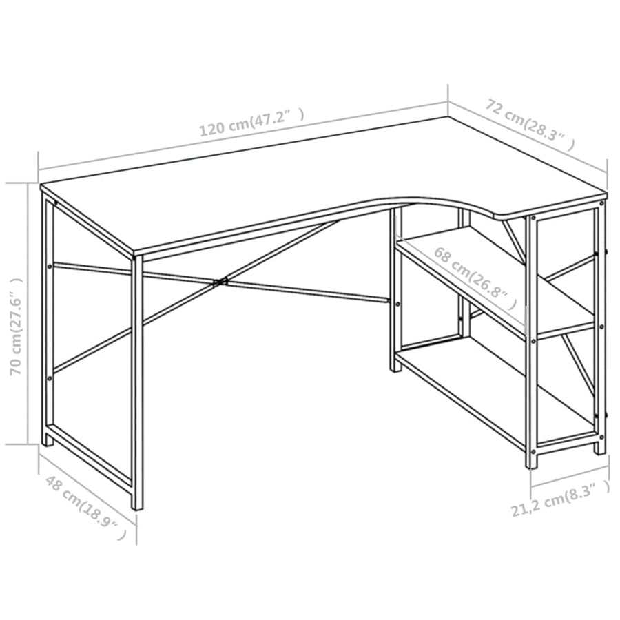 Computerbureau 120X72X70 Cm Wit L-vormig bureau
