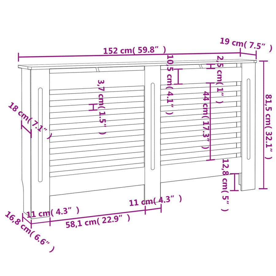 Radiatorombouw 52X9X8,5 Cm Mdf 1 152 x 19 x 81.5 cm Wit