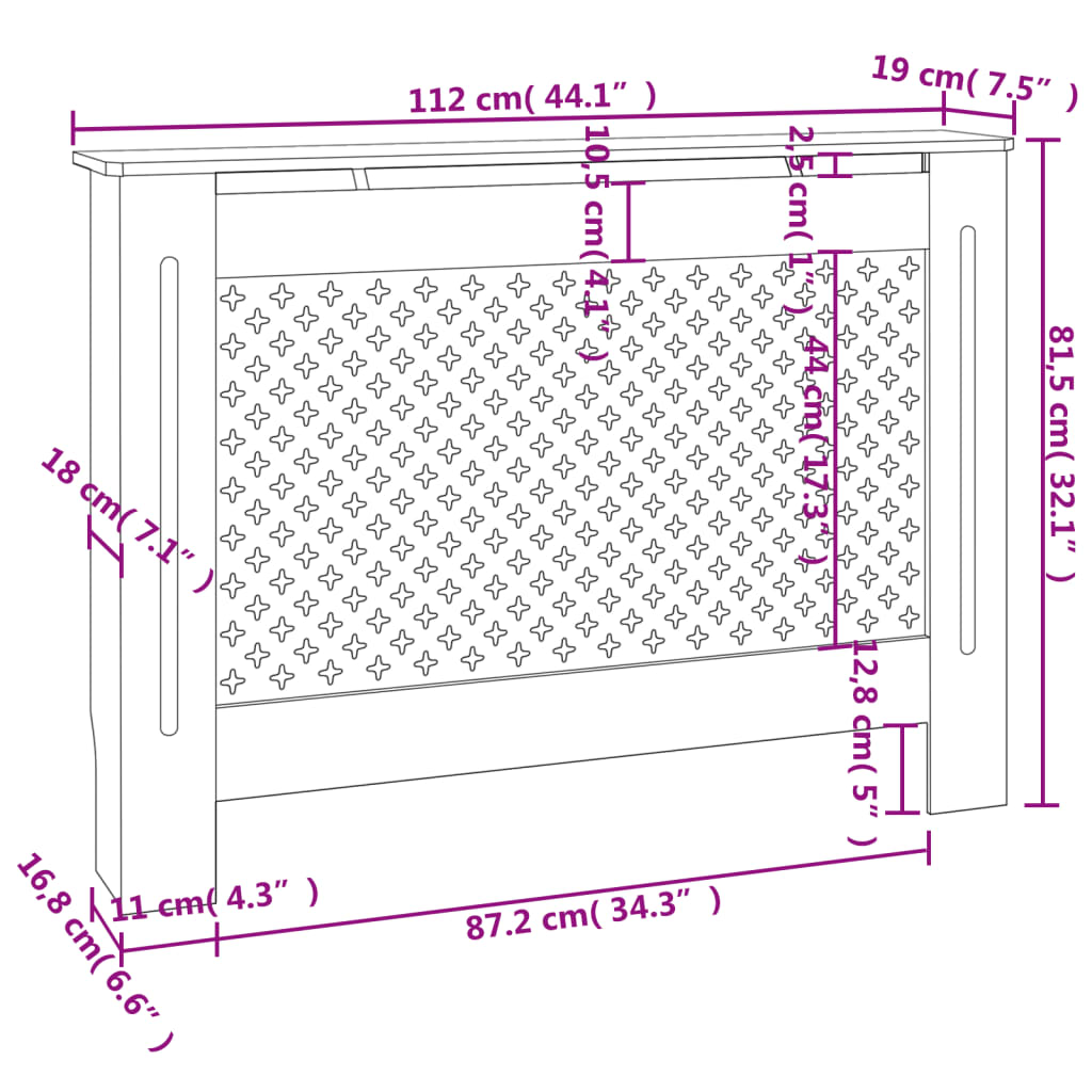 Radiatorombouw 2X9X8,5 Cm Mdf 1 112 x 19 x 81.5 cm Wit